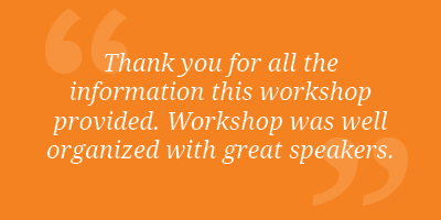 ACI Professor Workshop testimonial. Thank you for all the information this workshop provided. Workshop was well organized with great speakers.